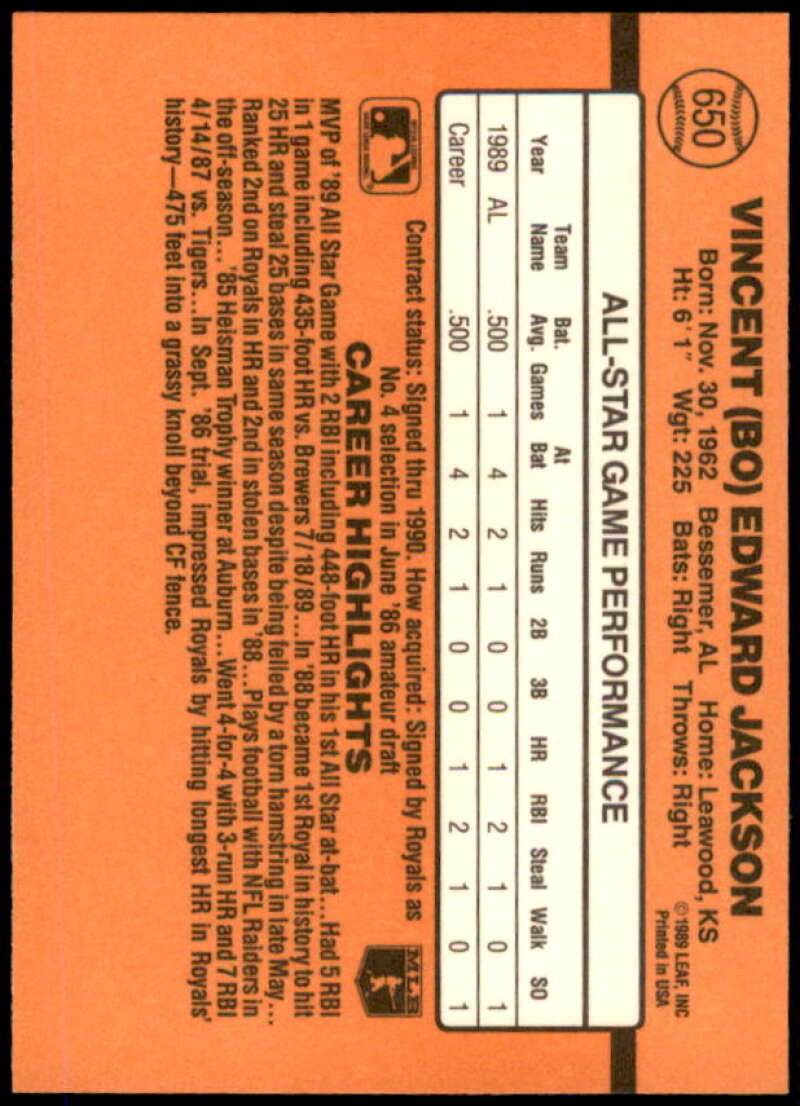 Bo Jackson Card 1990 Donruss #61  Image 2