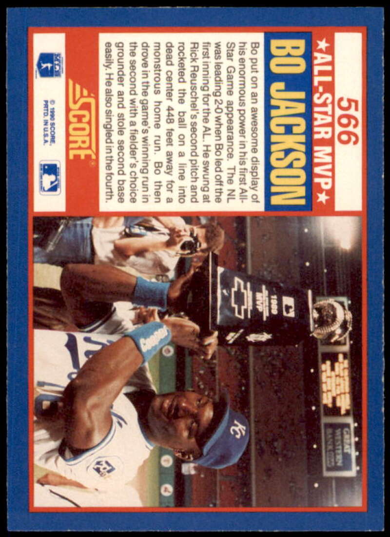 Bo Jackson AS-MVP Card 1990 Score #566  Image 2