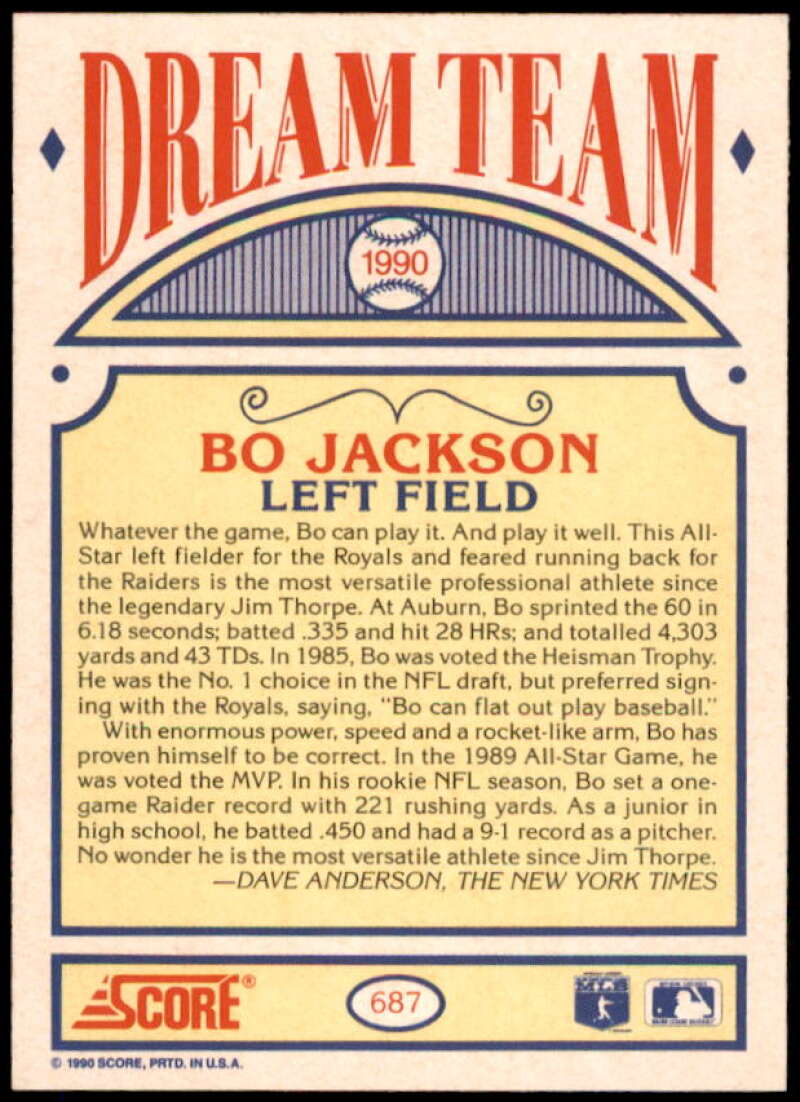 Bo Jackson DT Card 1990 Score #687  Image 2