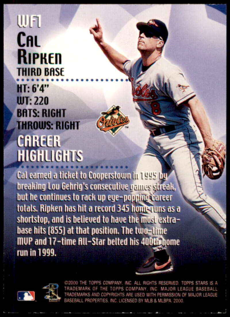 Cal Ripken Card 2000 Topps Stars Walk of Fame #WF1  Image 2