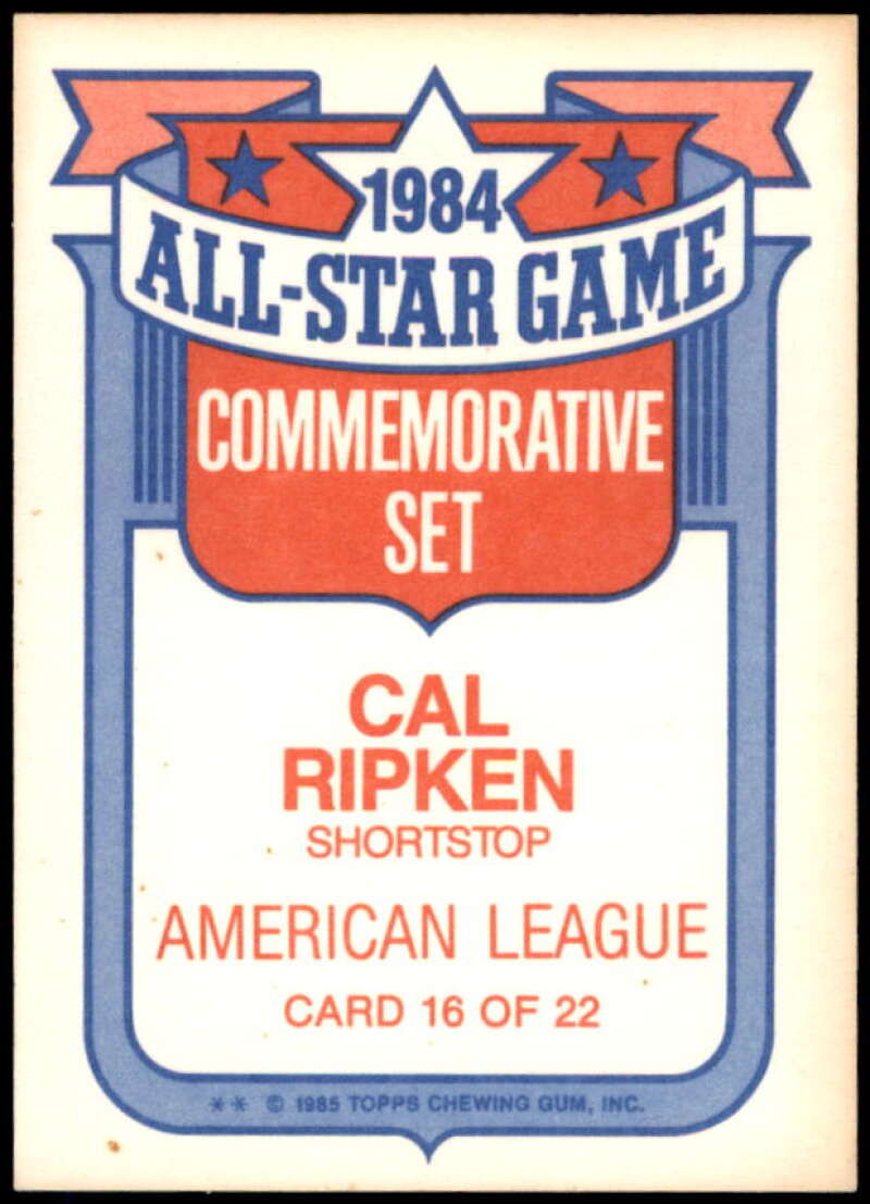 Cal Ripken Card 1985 Topps Glossy All-Stars #16  Image 2