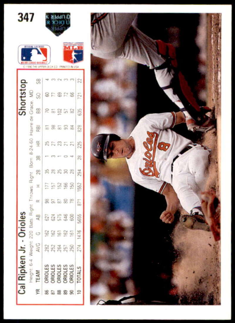 Cal Ripken Card 1991 Upper Deck #347  Image 2