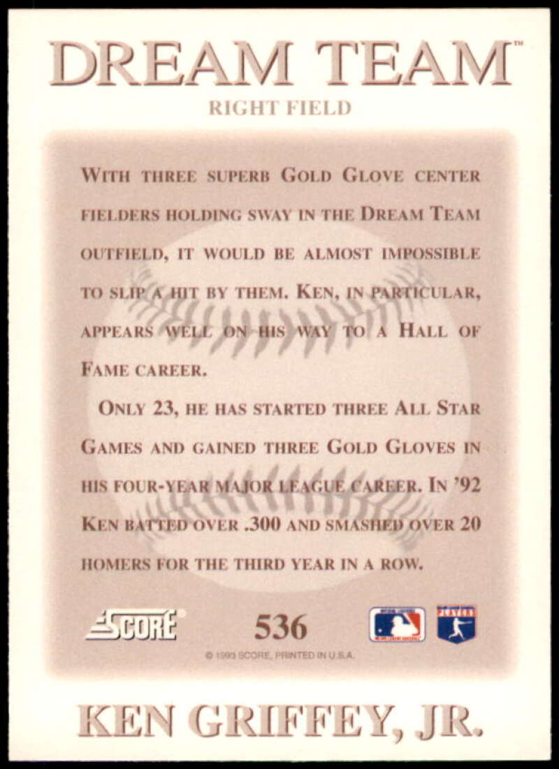 Ken Griffey Jr. DT Card 1993 Score #536  Image 2