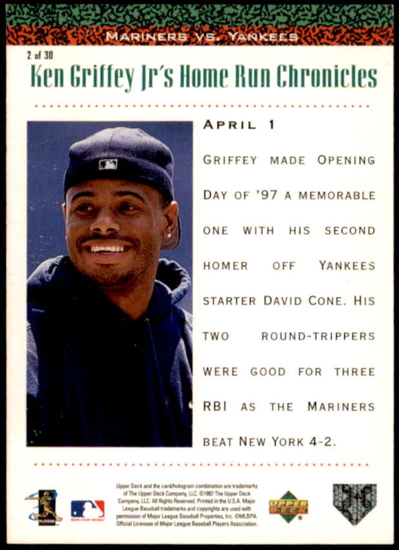Ken Griffey Jr./April 1 Card 1998 Upper Deck Griffey Home Run Chronicles #2  Image 2