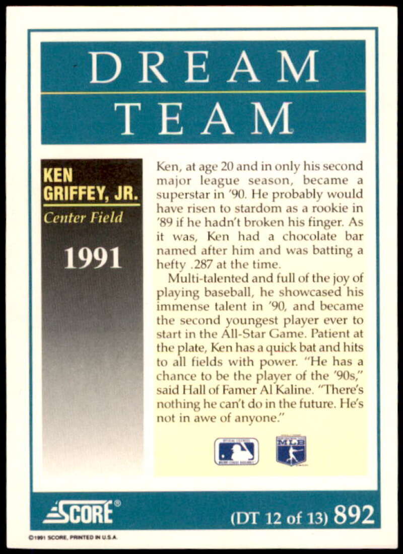 Ken Griffey Jr DT Card 1991 Score #892  Image 2