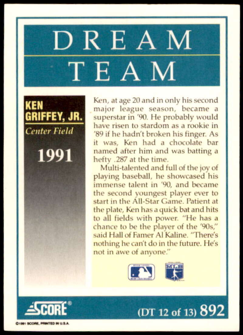 Ken Griffey Jr DT Card 1991 Score #892  Image 2