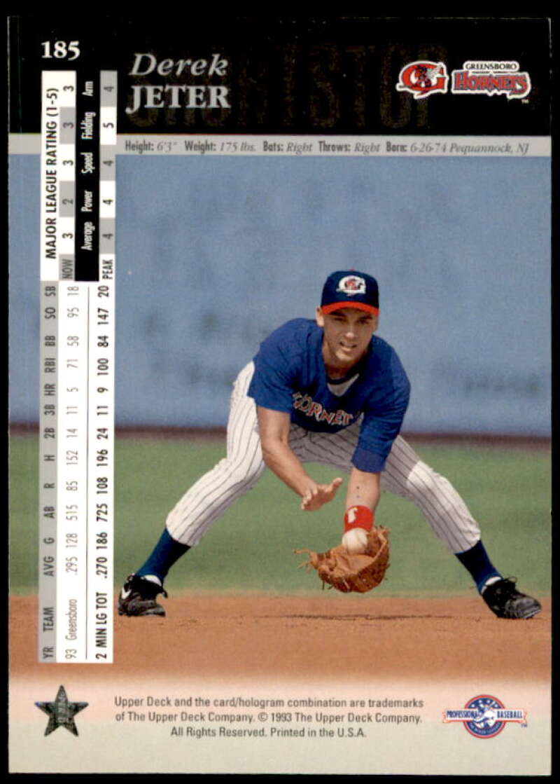 Derek Jeter Card 1994 Upper Deck Minors #185  Image 2