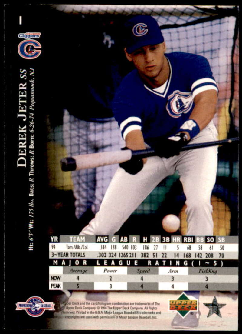 Derek Jeter Card 1995 Upper Deck Minors #1  Image 2