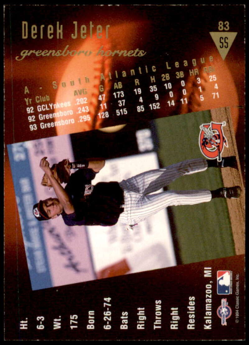 Derek Jeter Rookie Card 1994 Classic/Best Gold #83  Image 2