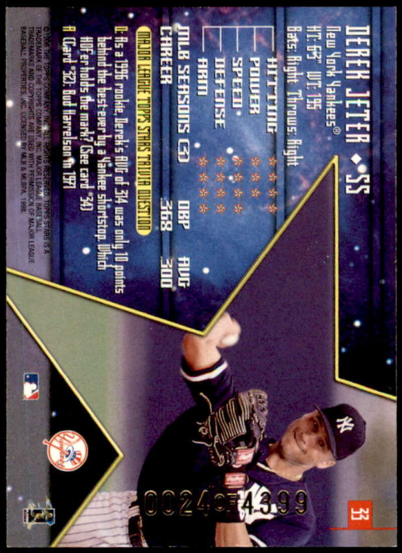 Derek Jeter Card 1998 Topps Stars Silver #33  Image 2