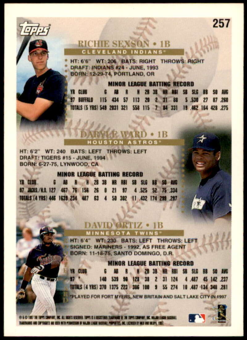 David Ortiz/Sexson/Ward Rookie Card 1998 Topps #257  Image 2