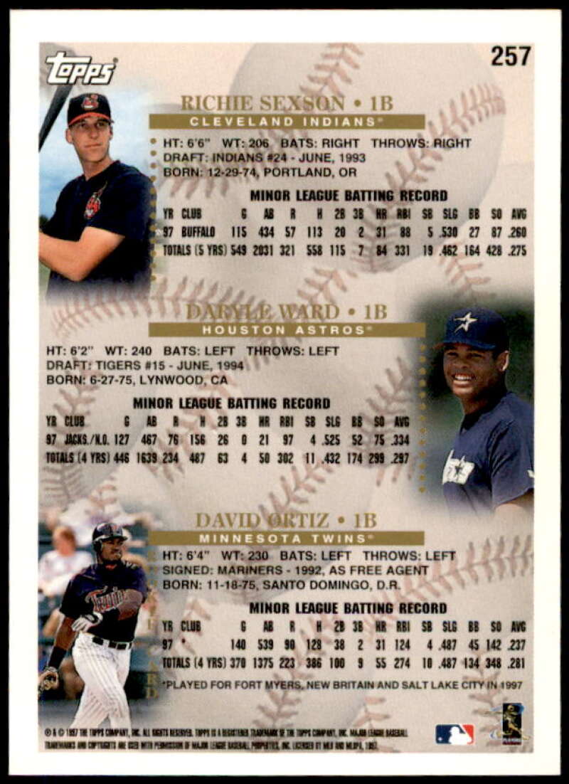David Ortiz/Sexson/Ward Rookie Card 1998 Topps #257  Image 2