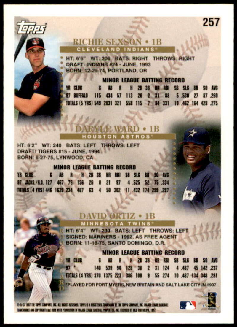 D.Ortiz/Sexson/Ward Card 1998 Topps #257  Image 2