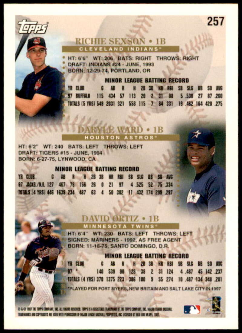 D.Ortiz/Sexson/Ward Card 1998 Topps #257  Image 2