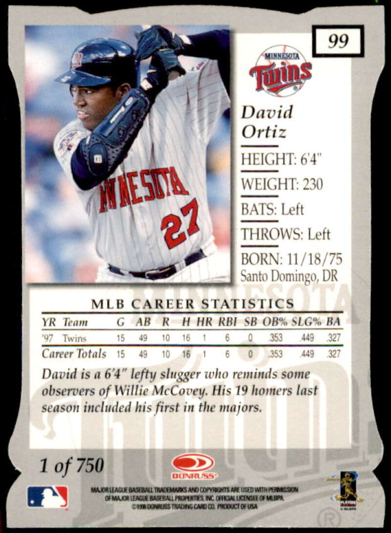 David Ortiz Rookie Card 1998 Donruss Elite Aspirations #99  Image 2