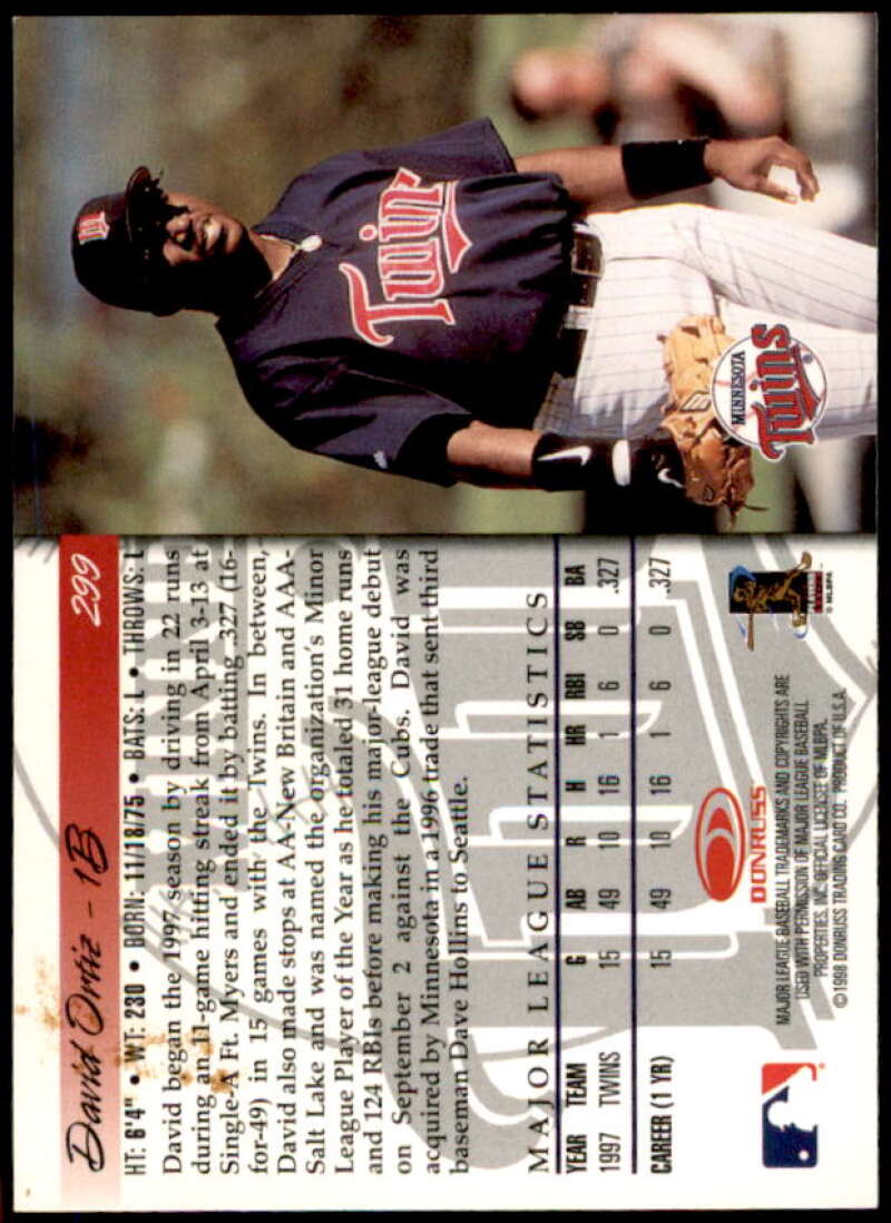 David Ortiz Rookie Card 1998 Donruss #299  Image 2