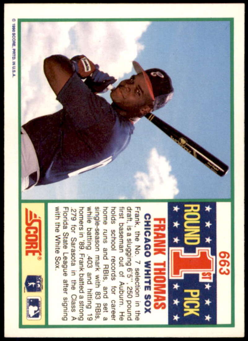 Frank Thomas Chicago White Sox 1990 Score # 663 Rookie Card