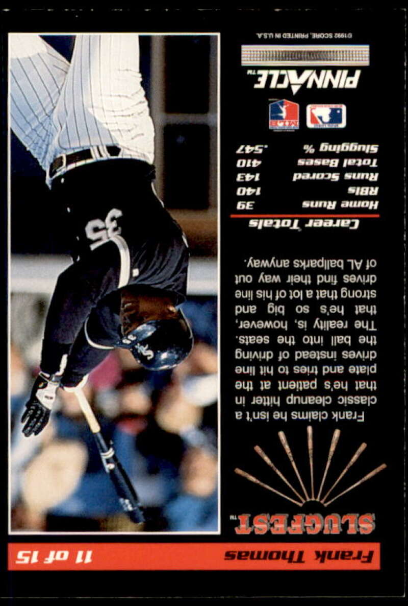 Frank Thomas Card 1992 Pinnacle Slugfest #11  Image 2
