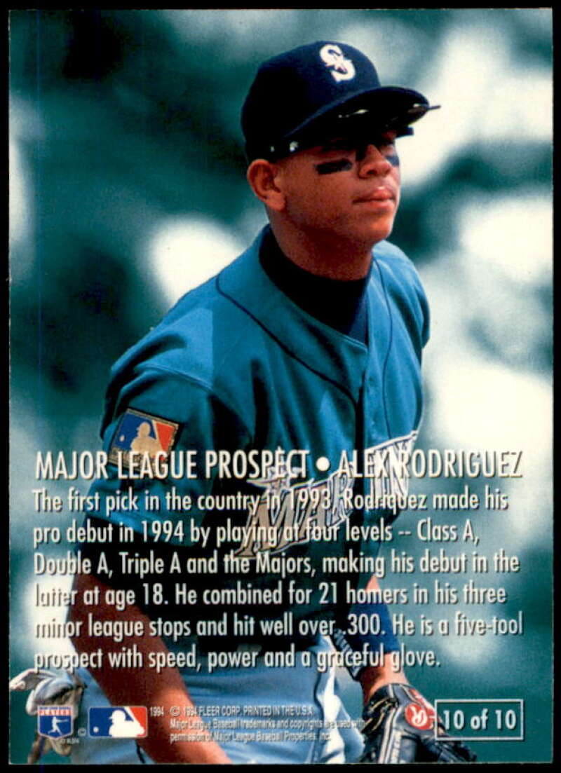 Alex Rodriguez Rookie Card 1995 Fleer Major League Prospects #10  Image 2