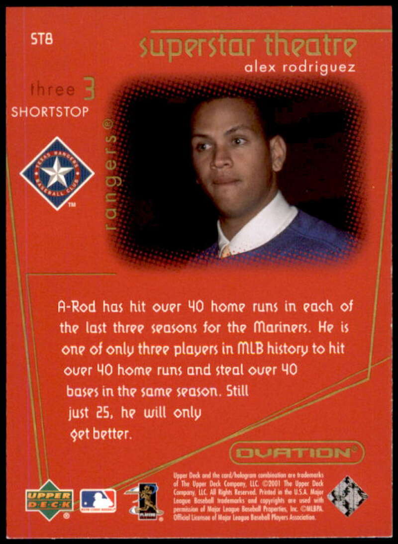 Alex Rodriguez Card 2001 Upper Deck Ovation Superstar Theatre #ST8  Image 2