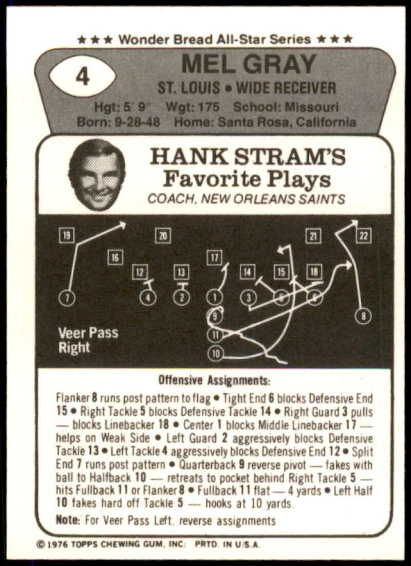 Mel Gray Card 1976 Wonder Bread #4  Image 2