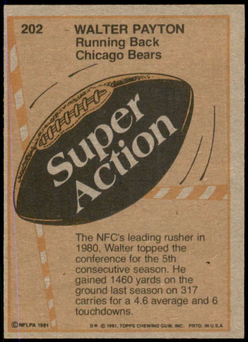 Walter Payton SA Card 1981 Topps #202  Image 2