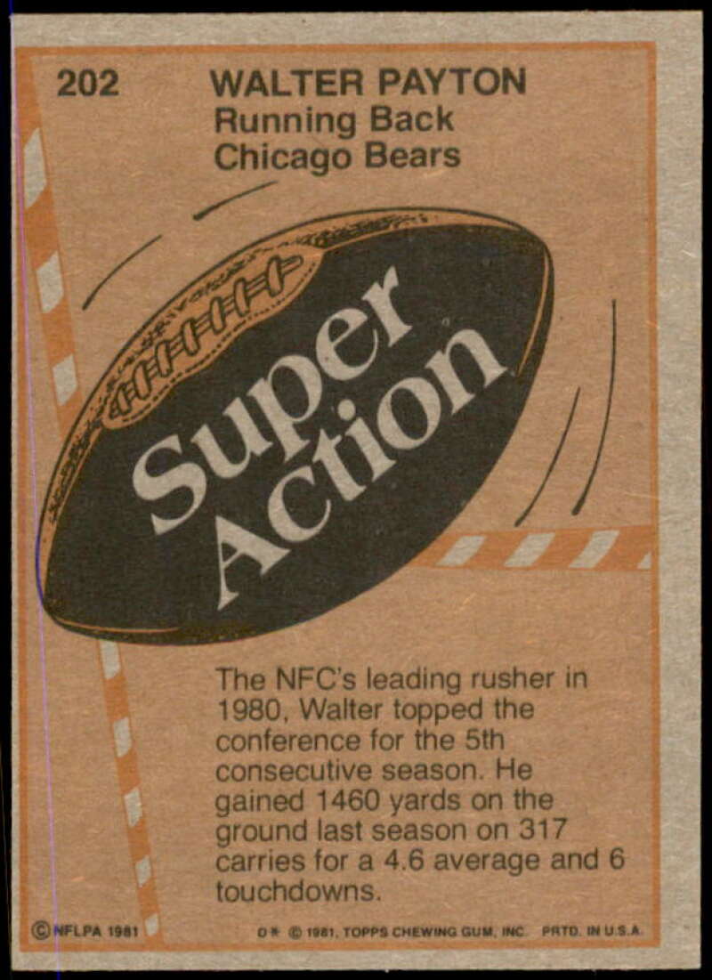 Walter Payton SA Card 1981 Topps #202  Image 2