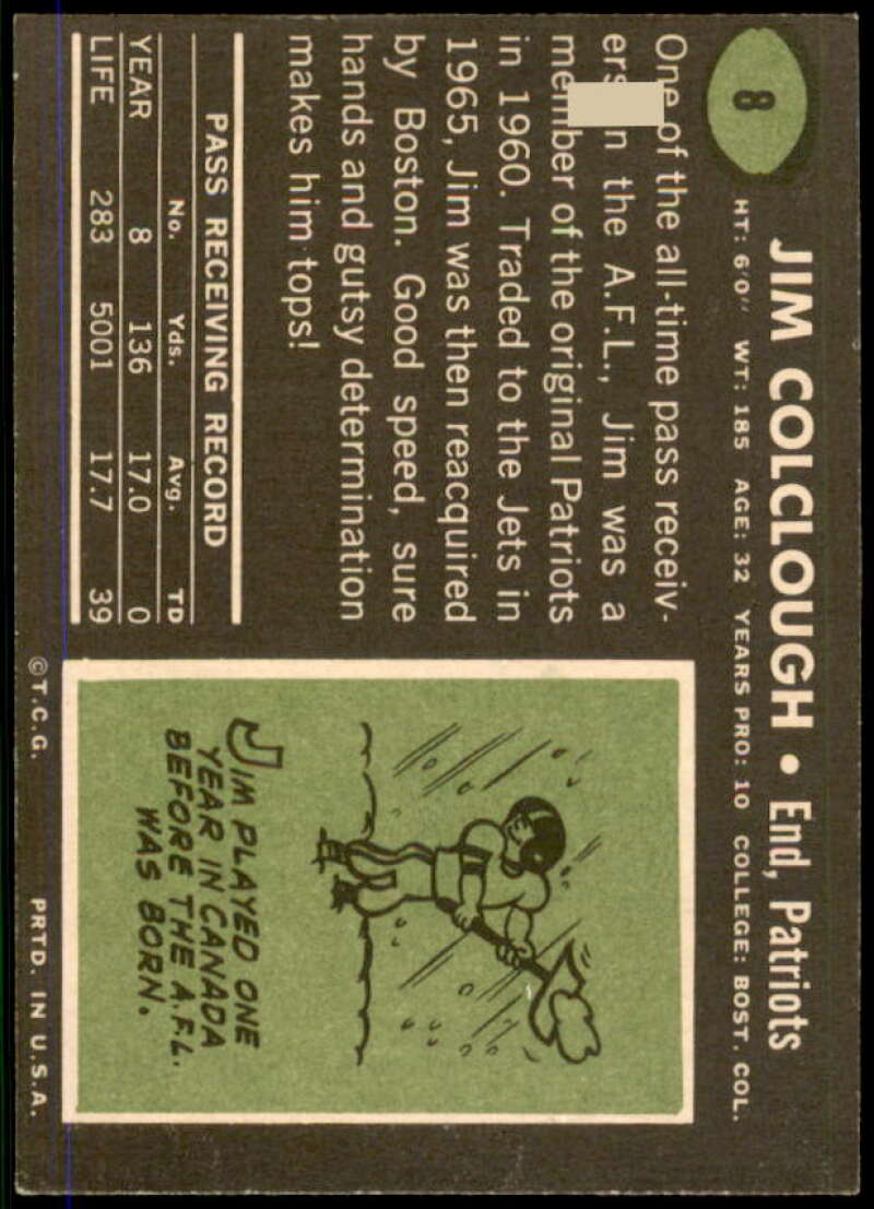 Jim Colclough Card 1969 Topps #8  Image 2