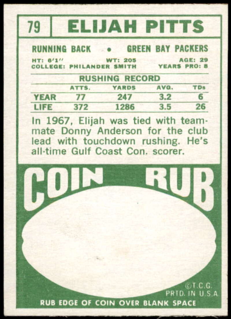 Elijah Pitts Card 1968 Topps #79  Image 2