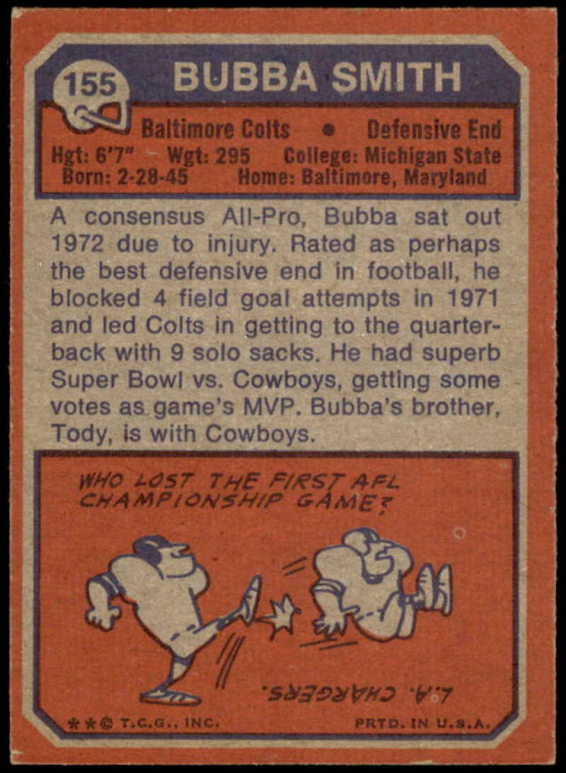 Bubba Smith Card 1973 Topps #155  Image 2