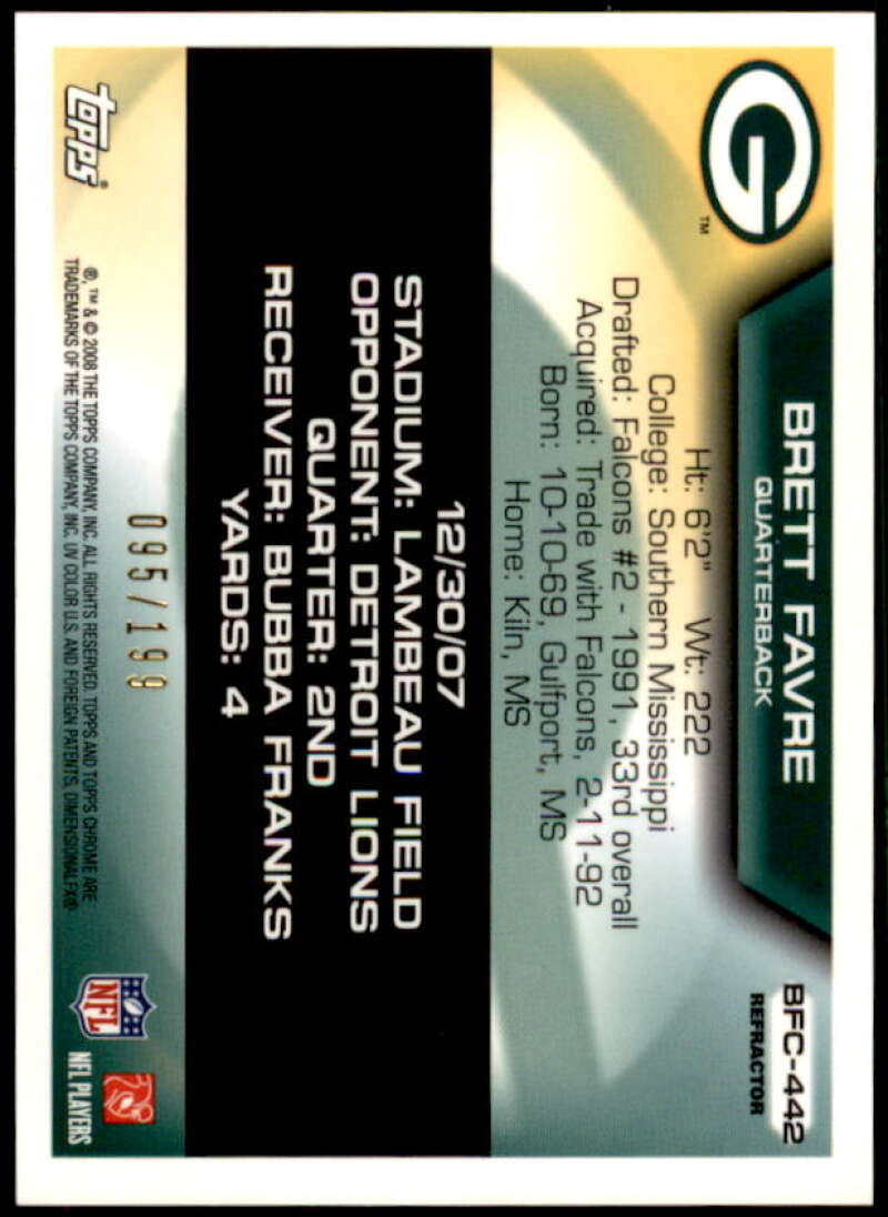 Brett Favre Card 2008 Topps Chrome  Collection Refractors #BF442  Image 2