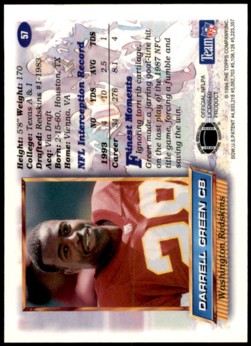 Darrell Green Card 1994 Finest Refractors #57  Image 2