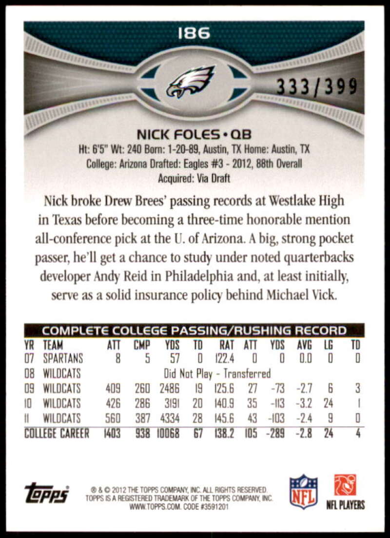 Nick Foles Rookie Card 2012 Topps Camo #186  Image 2