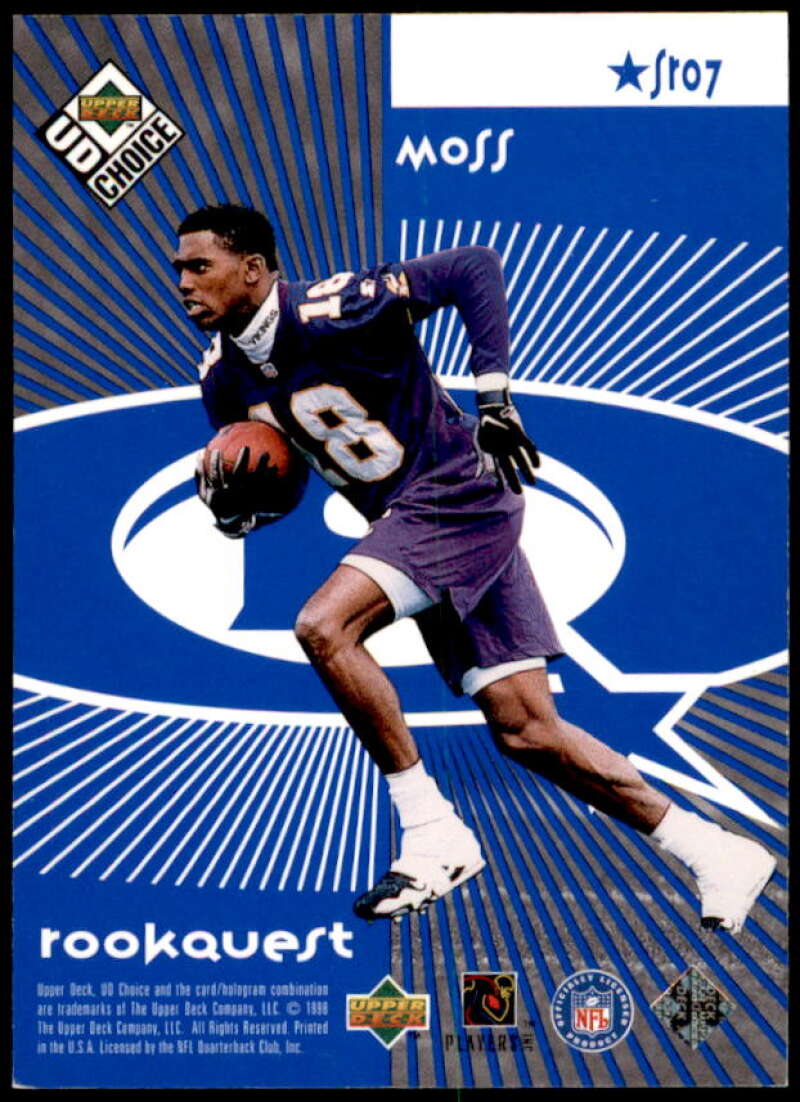 J.Rice/Randy Moss Rookie Card 1998 UD Choice Starquest/Rookquest Blue #SR7  Image 2