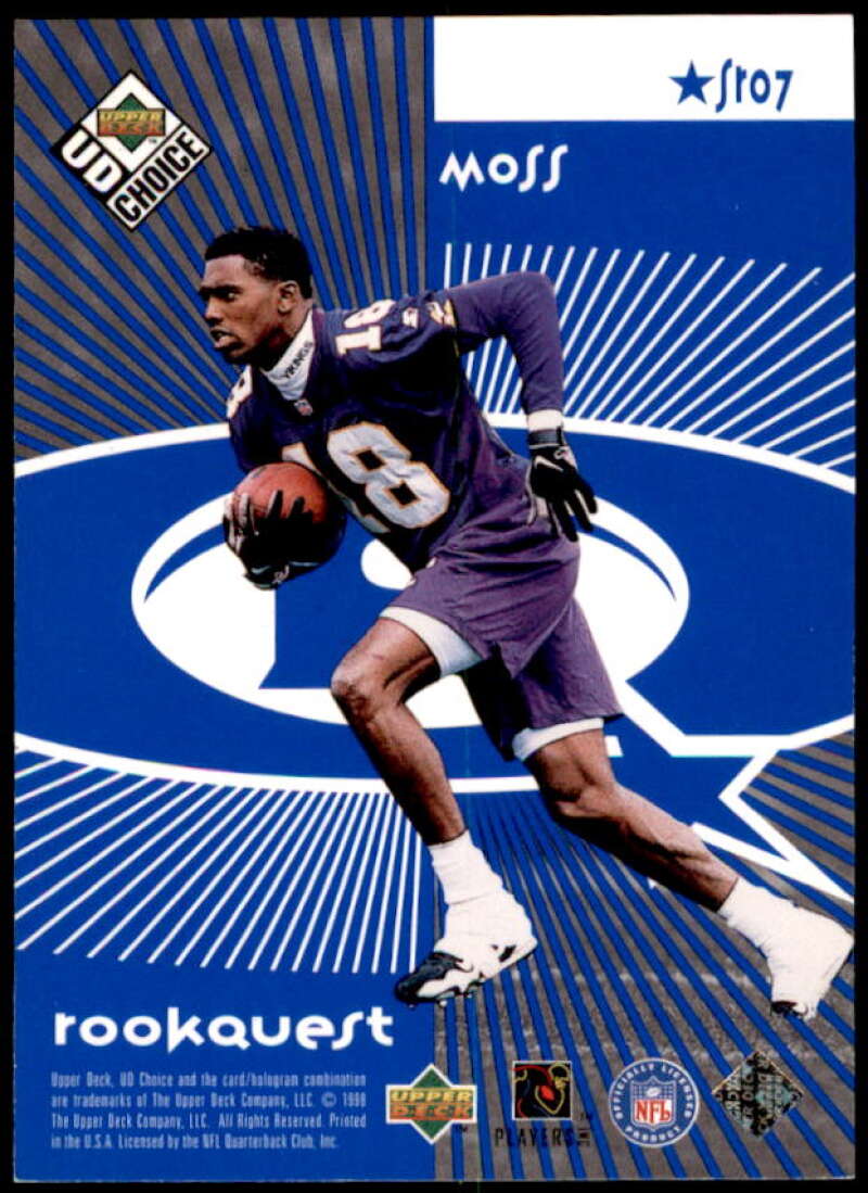 J.Rice/Randy Moss Rookie Card 1998 UD Choice Starquest/Rookquest Blue #SR7  Image 2