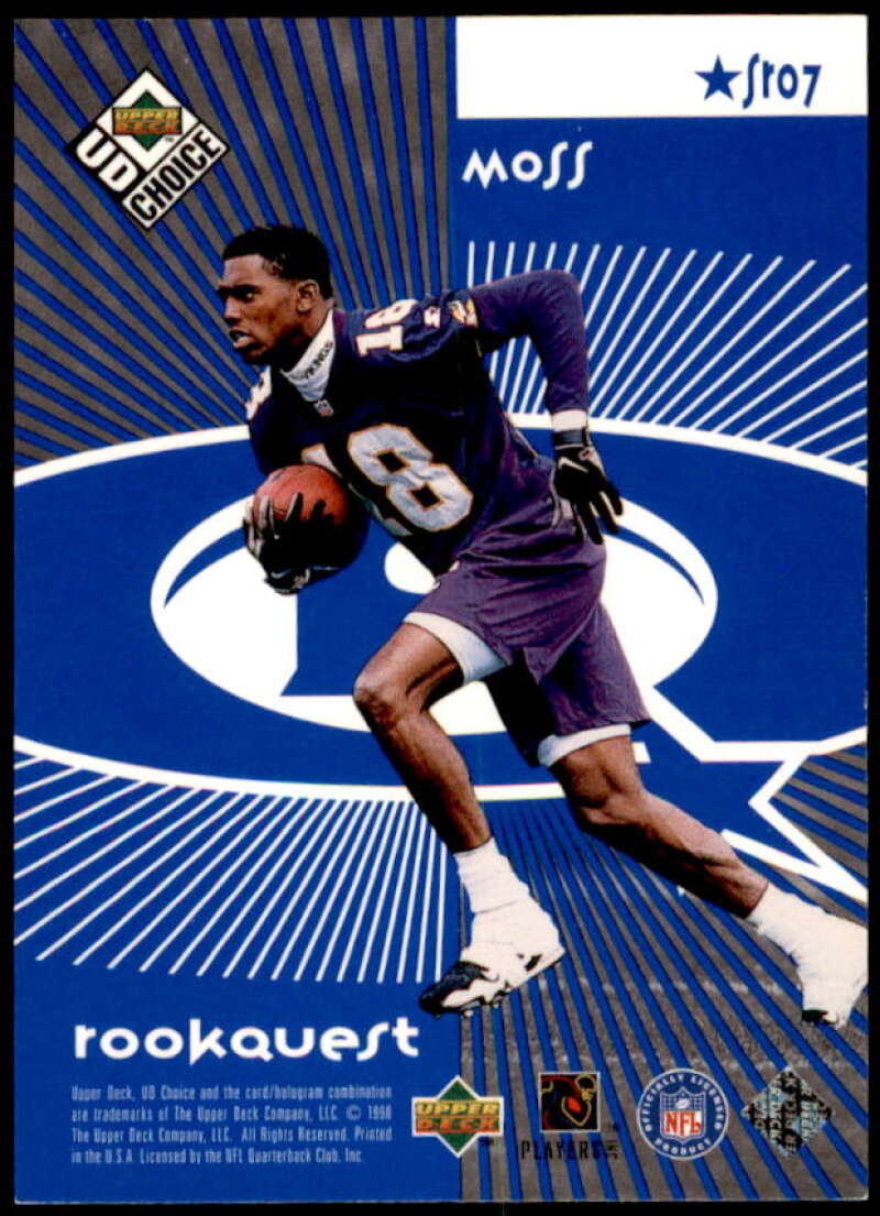 J.Rice/Randy Moss Rookie Card 1998 UD Choice Starquest/Rookquest Blue #SR7  Image 2