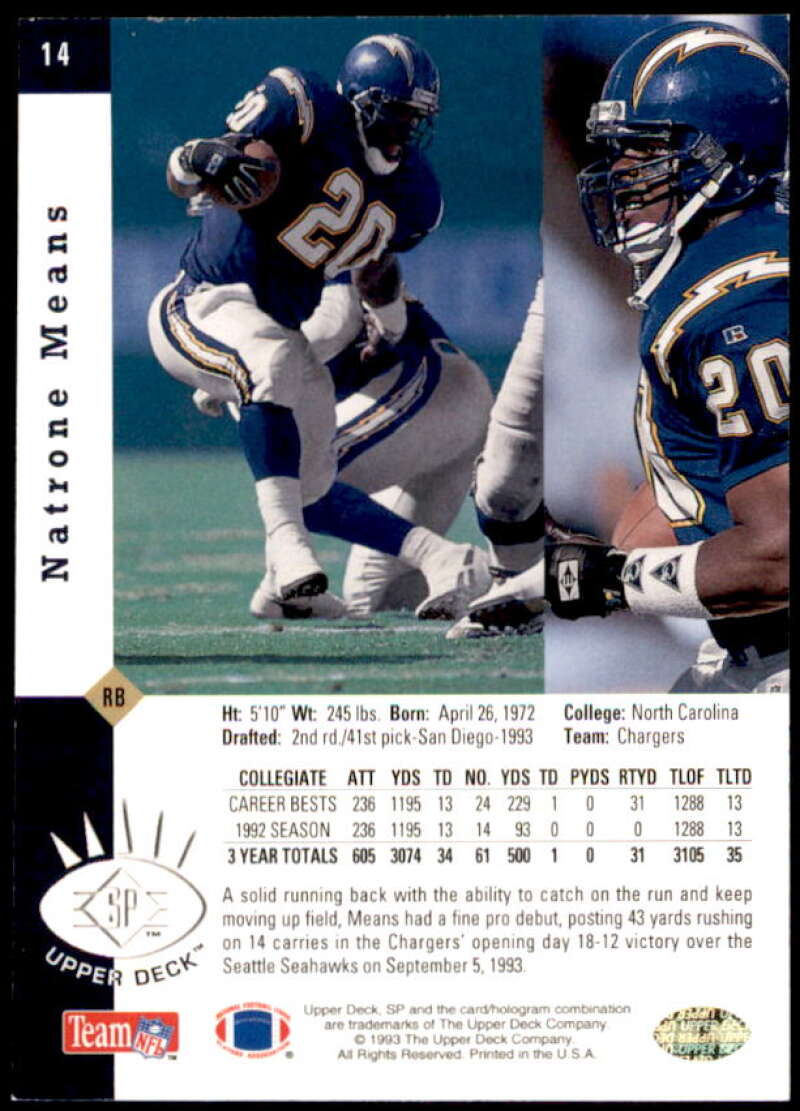 Natrone Means Rookie Card 1993 SP #14  Image 2