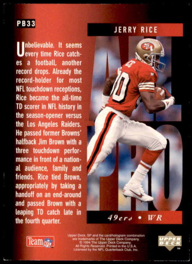 Jerry Rice Card 1994 SP Holoviews #PB33  Image 2