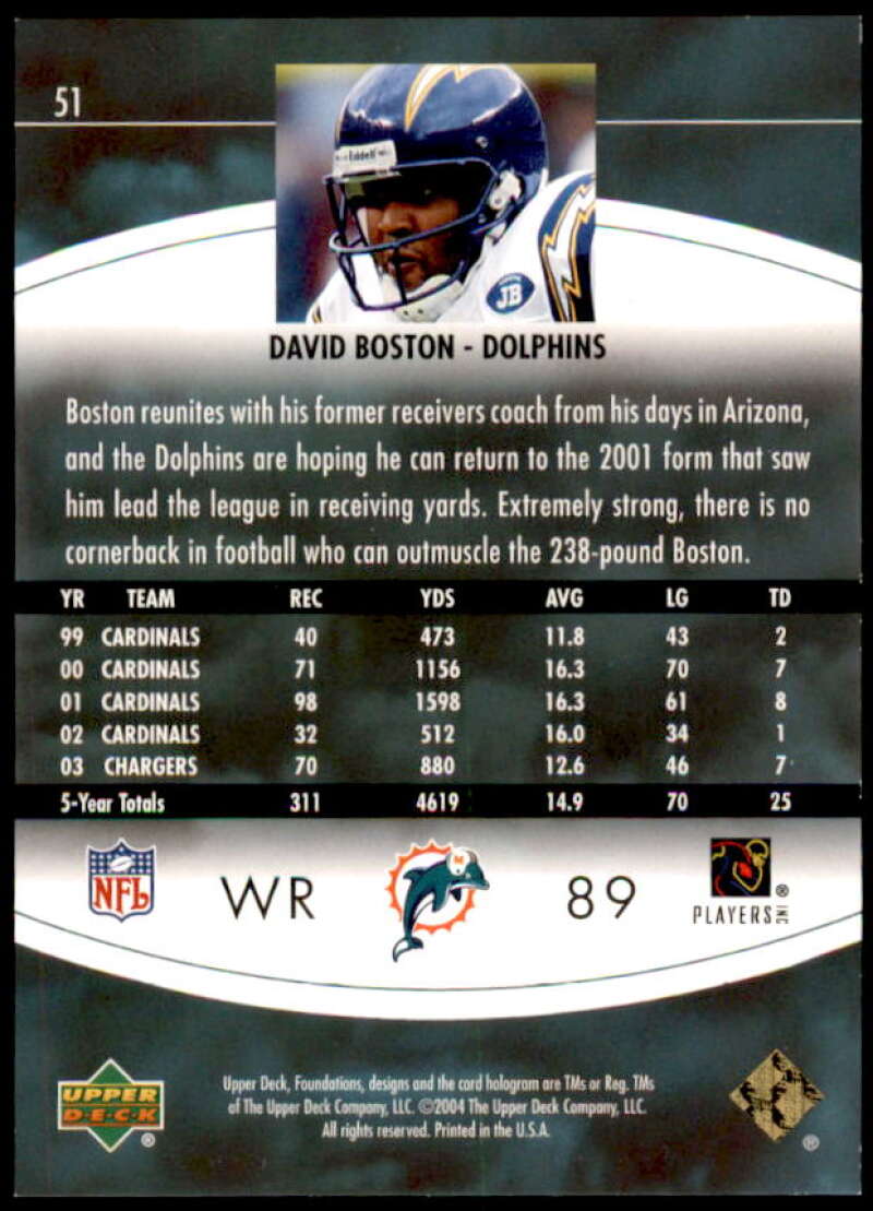 David Boston Card 2004 Upper Deck Foundations Exclusive Rainbow Silver #51  Image 2