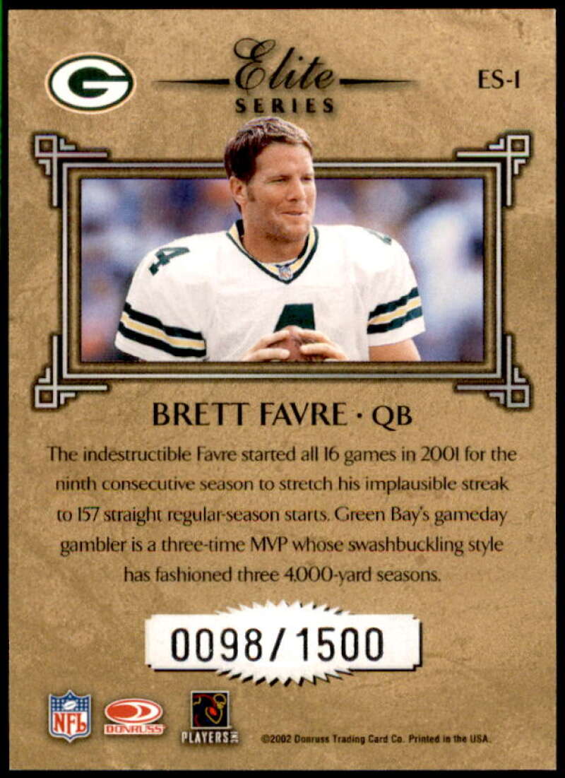 Brett Favre Card 2002 Donruss Elite Series #ES1  Image 2