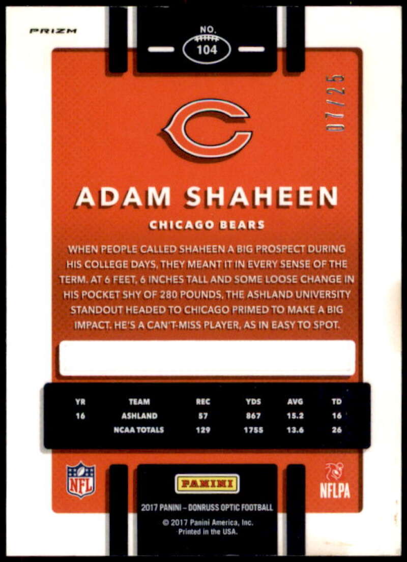 Adam Shaheen Card 2017 Donruss Optic Black #104  Image 2