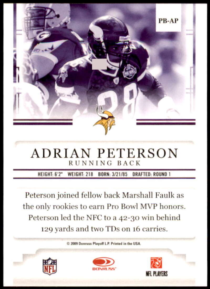 Adrian Peterson Card 2009 Donruss Pro Bowl Promos #AP  Image 2