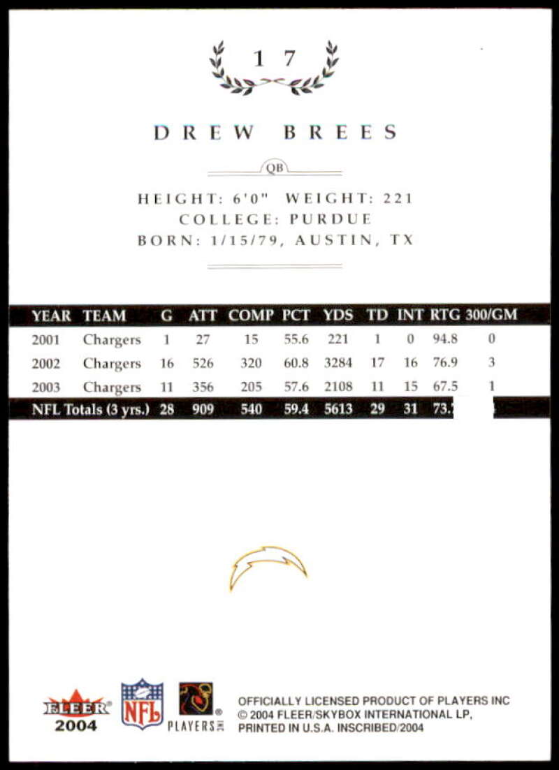 Drew Brees Card 2004 Fleer Inscribed #17  Image 2