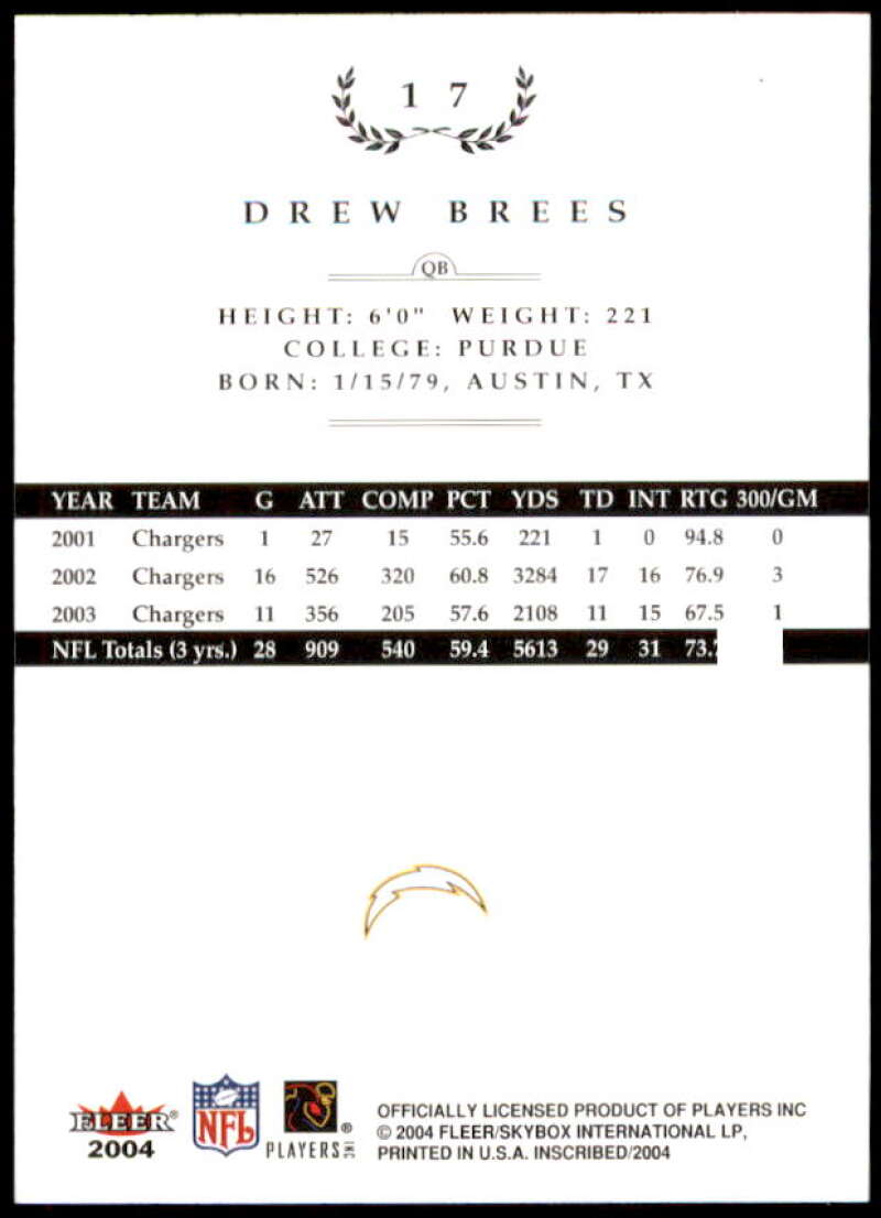 Drew Brees Card 2004 Fleer Inscribed #17  Image 2