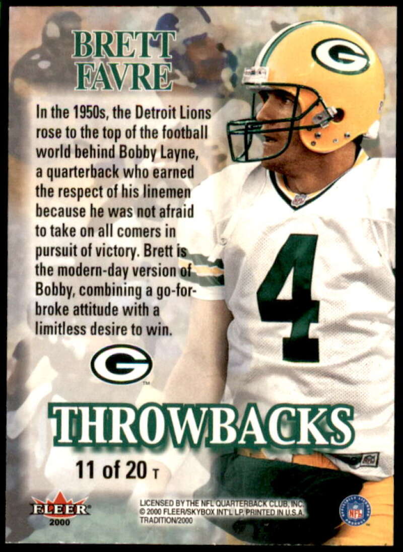 Brett Favre Card 2000 Fleer Tradition Throwbacks #11  Image 2