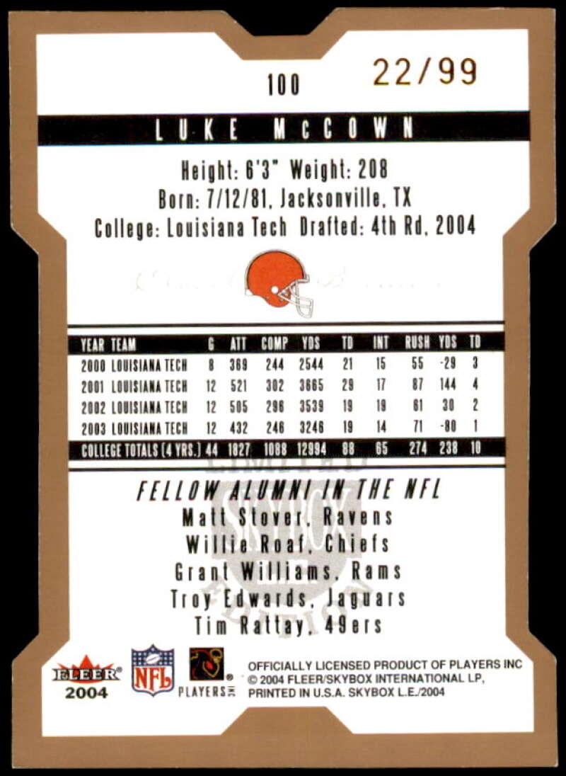 Luke McCown Rookie Card 2004 SkyBox LE #100  Image 2