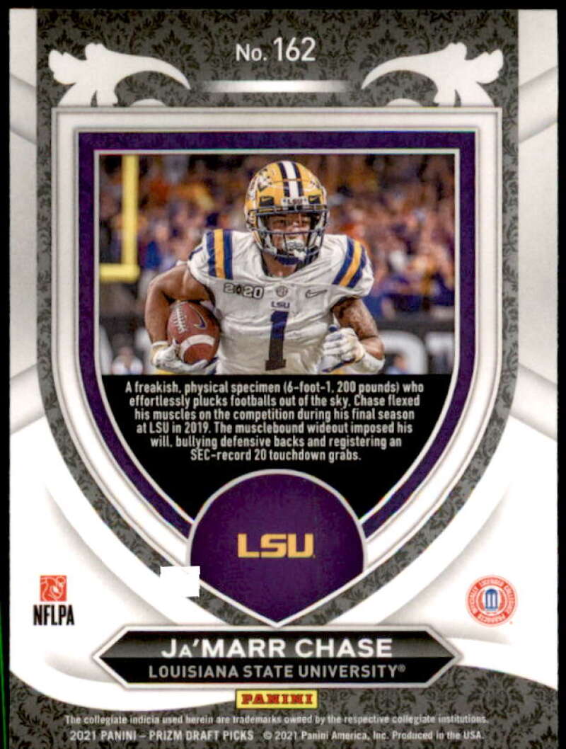 Ja'Marr Chase Rookie Card 2021 Panini Prizm Draft Picks #162  Image 2