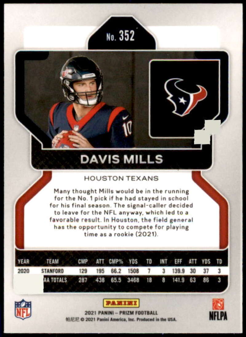 Davis Mills Rookie Card 2021 Panini Prizm #352  Image 2