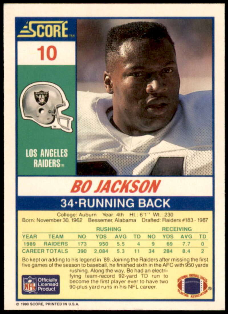 Bo Jackson Card 1990 Score #10  Image 2