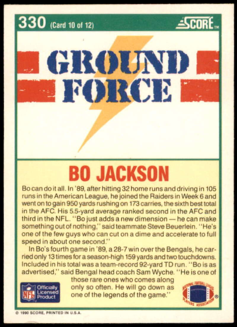 Bo Jackson GF Card 1990 Score #330  Image 2